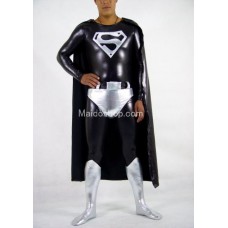 メタリック 男性 シルバー ブラック スーパーマン全身タイツ
