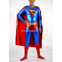 メタリック ブルー+レッド 光沢 スーパーマン衣装 全身タイツ